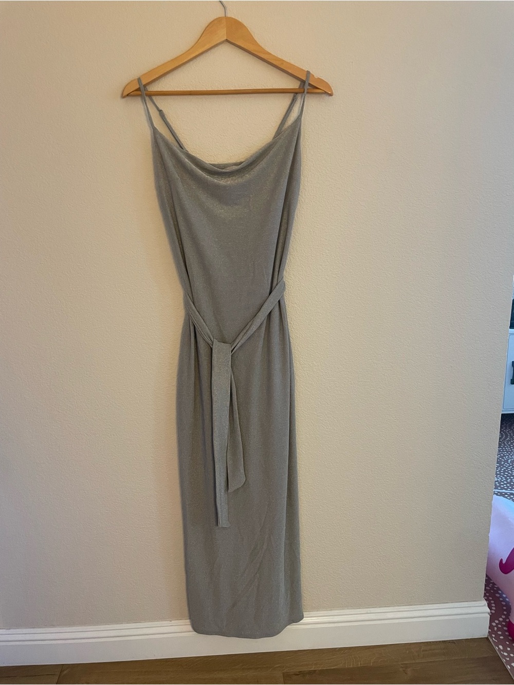 Express Silver-Gray Cowl Neck Maxi Dress with Waist Tie Size small